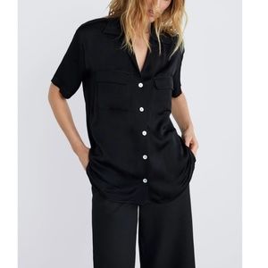 ZARA Satin SHIRT WITH POCKETS - L - NWOT